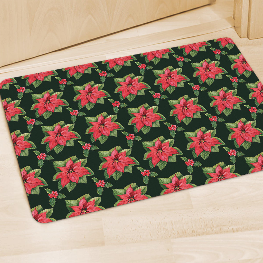 Watercolor Christmas Poinsettia Print Polyester Doormat