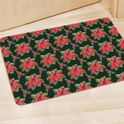 Watercolor Christmas Poinsettia Print Polyester Doormat