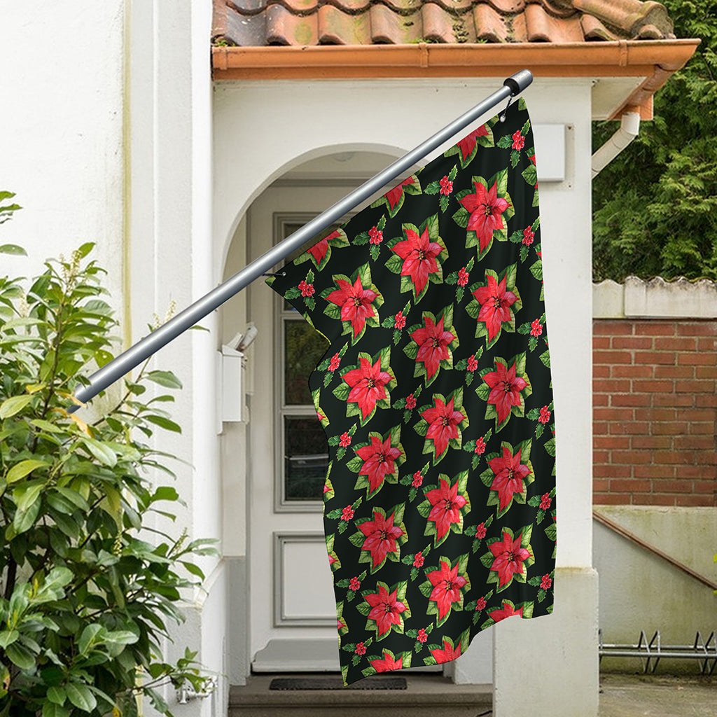 Watercolor Christmas Poinsettia Print Polyester Flag