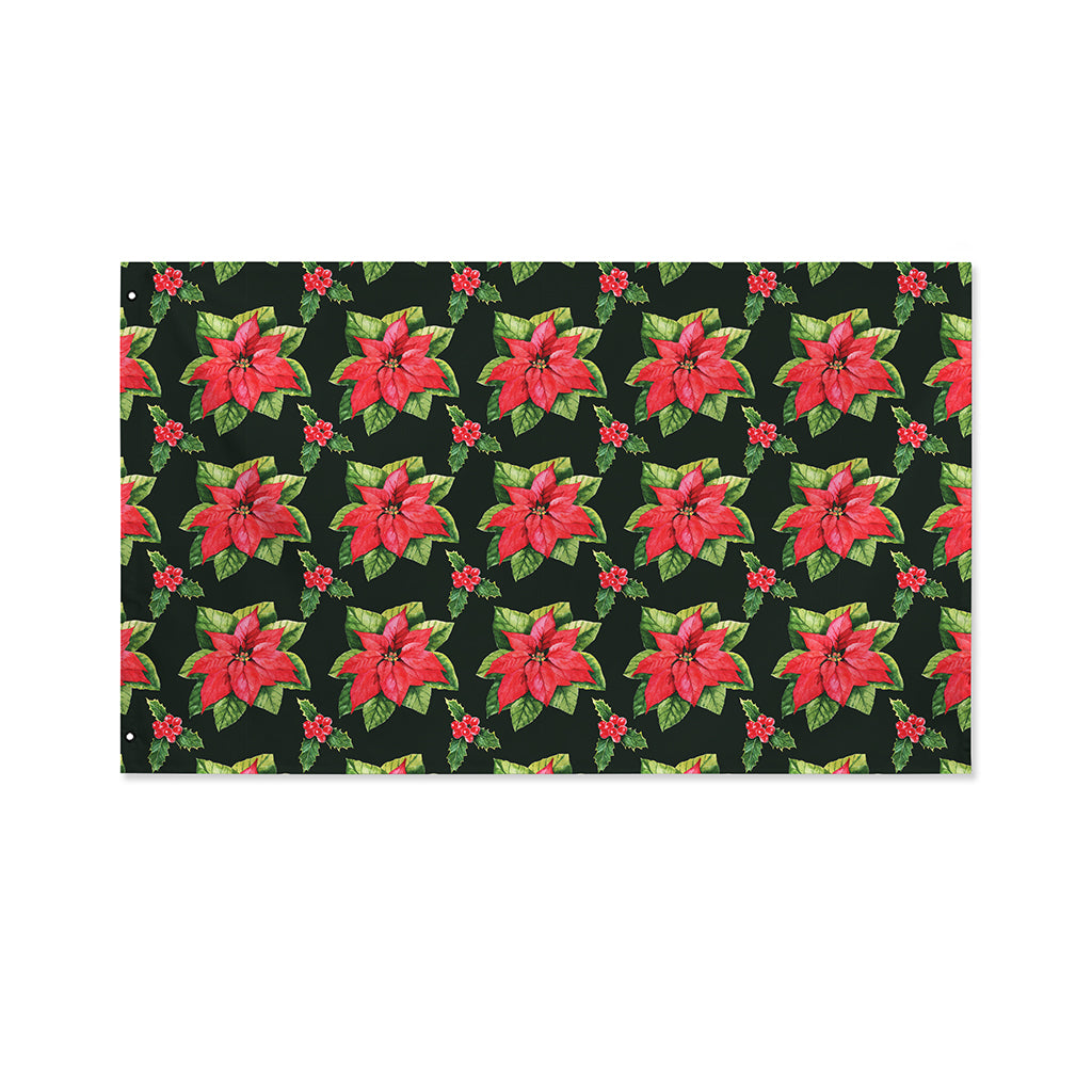 Watercolor Christmas Poinsettia Print Polyester Flag