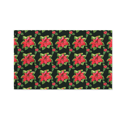Watercolor Christmas Poinsettia Print Polyester Flag
