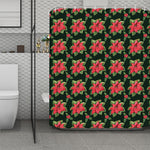 Watercolor Christmas Poinsettia Print Polyester Shower Curtain