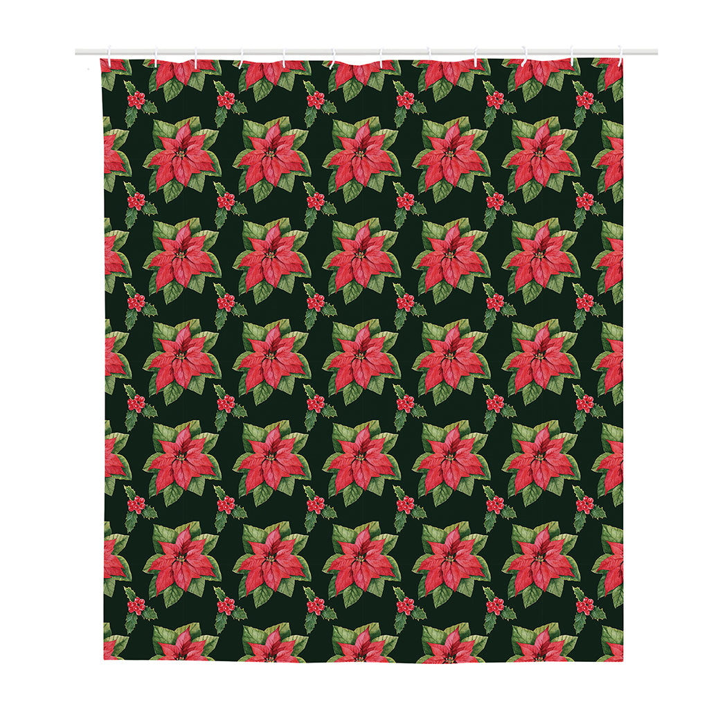 Watercolor Christmas Poinsettia Print Polyester Shower Curtain