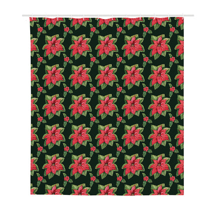 Watercolor Christmas Poinsettia Print Polyester Shower Curtain