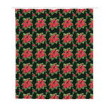 Watercolor Christmas Poinsettia Print Polyester Shower Curtain