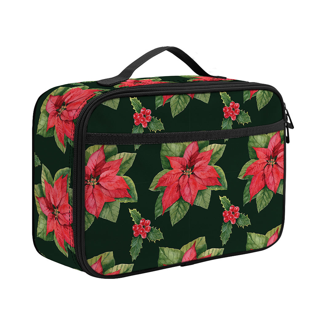 Watercolor Christmas Poinsettia Print Portable Lunch Bag