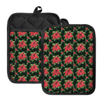 Watercolor Christmas Poinsettia Print Pot Holders With Pocket