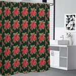 Watercolor Christmas Poinsettia Print Premium Shower Curtain