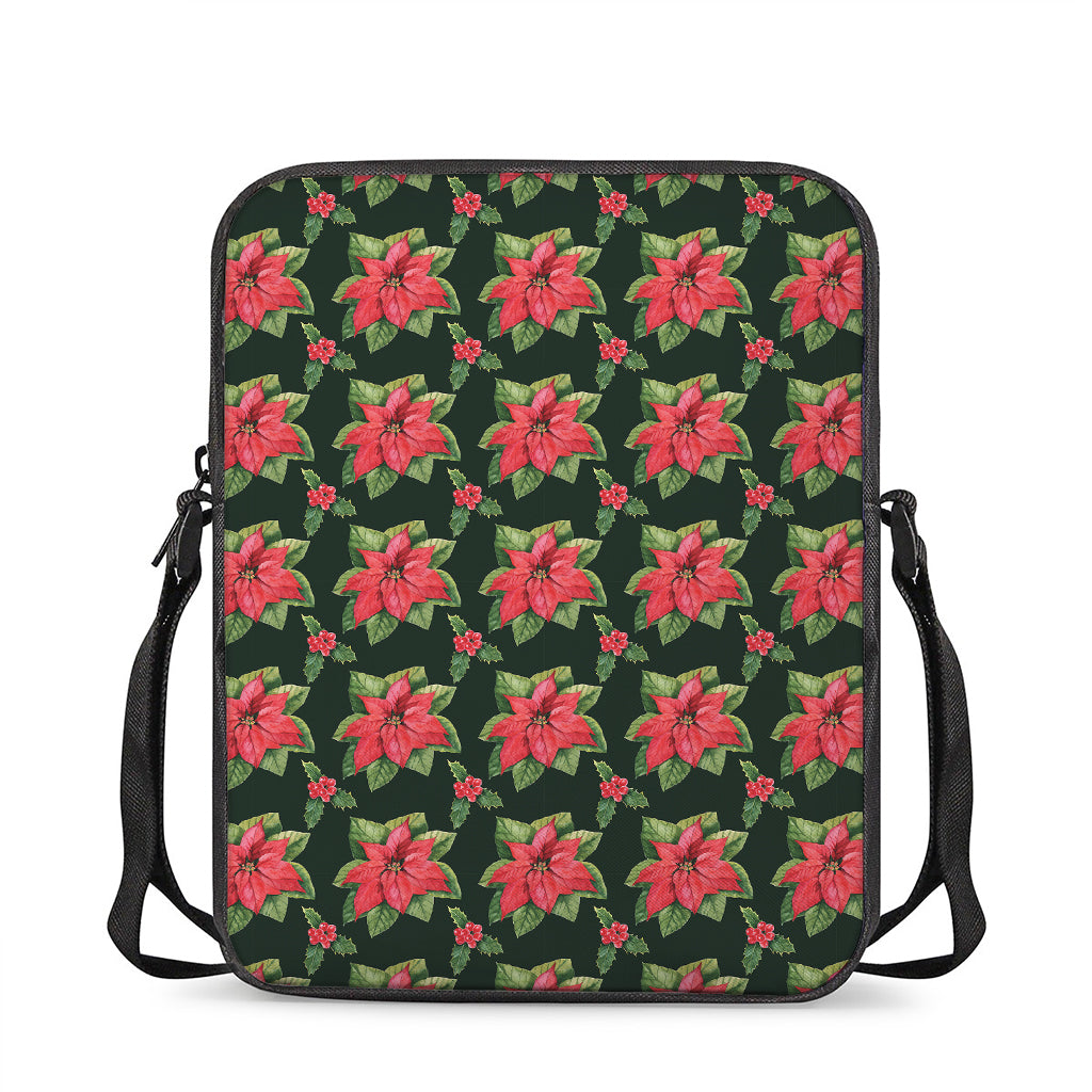 Watercolor Christmas Poinsettia Print Rectangular Crossbody Bag