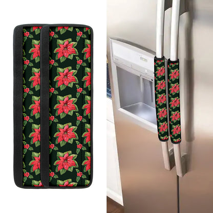 Watercolor Christmas Poinsettia Print Refrigerator Handle Covers