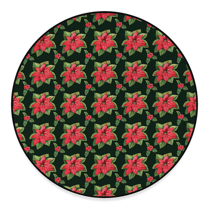 Watercolor Christmas Poinsettia Print Round Floor Mat