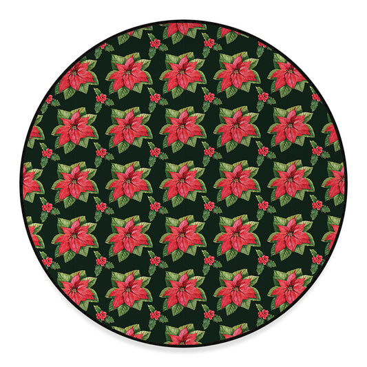 Watercolor Christmas Poinsettia Print Round Floor Mat