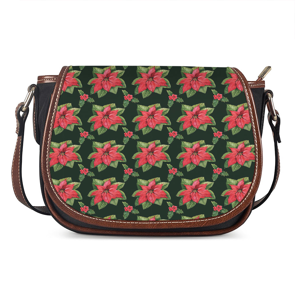 Watercolor Christmas Poinsettia Print Saddle Bag