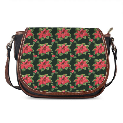 Watercolor Christmas Poinsettia Print Saddle Bag