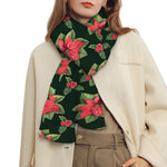 Watercolor Christmas Poinsettia Print Scarf