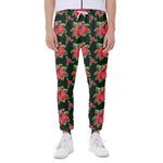 Watercolor Christmas Poinsettia Print Scuba Joggers