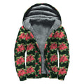 Watercolor Christmas Poinsettia Print Sherpa Lined Zip Up Hoodie