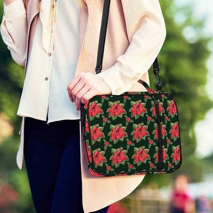 Watercolor Christmas Poinsettia Print Shoulder Strap Bible Bag