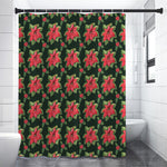 Watercolor Christmas Poinsettia Print Shower Curtain