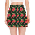 Watercolor Christmas Poinsettia Print Side Slit Mini Skirt