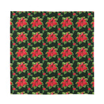 Watercolor Christmas Poinsettia Print Silk Bandana