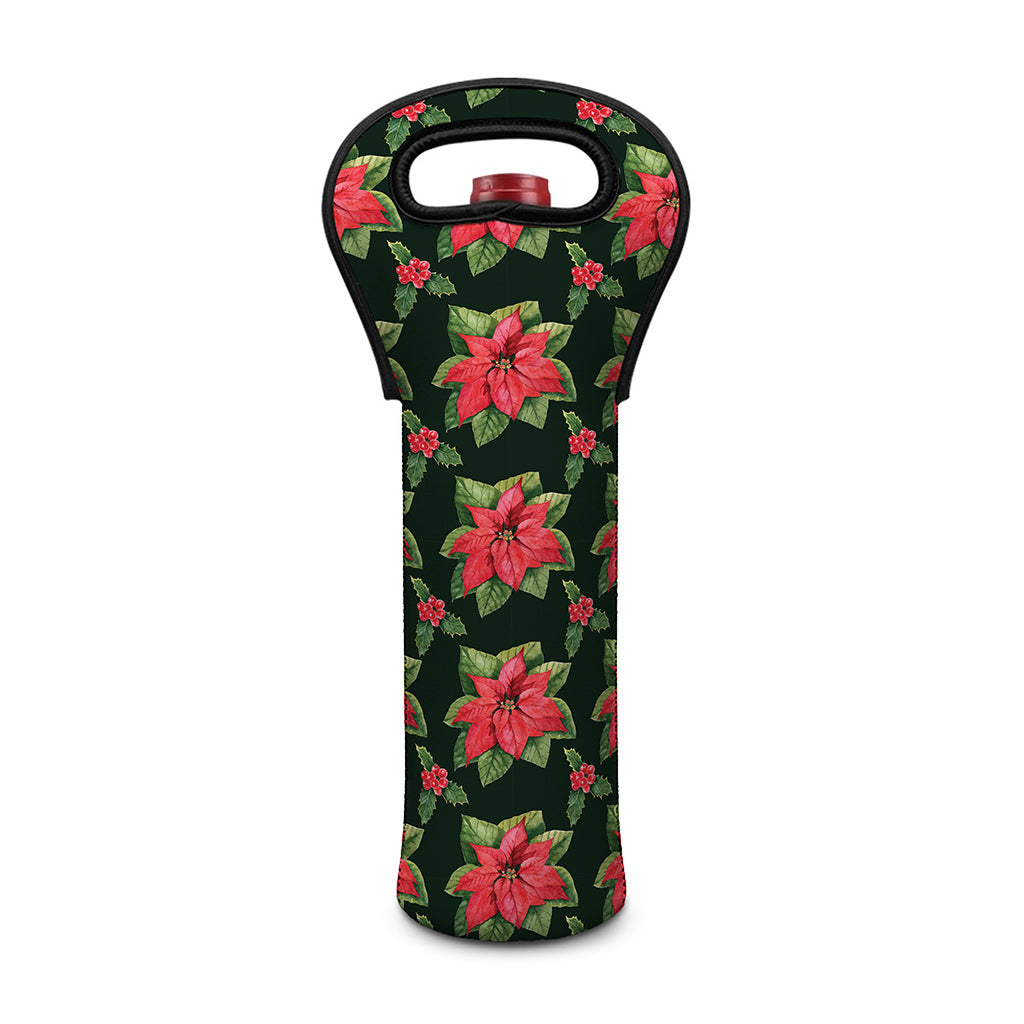 Watercolor Christmas Poinsettia Print Single Neoprene Wine Tote