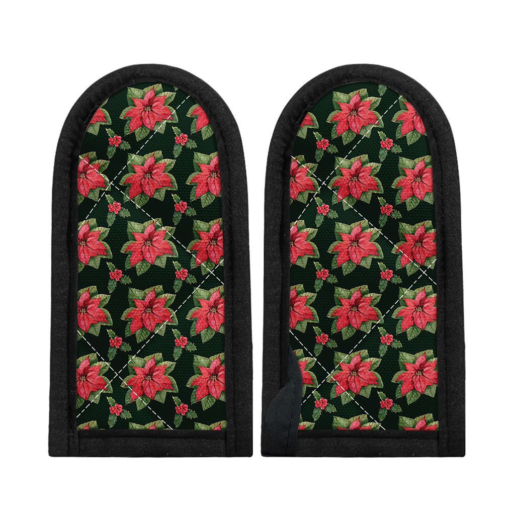 Watercolor Christmas Poinsettia Print Skillet Handle Cover