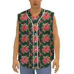 Watercolor Christmas Poinsettia Print Sleeveless Baseball Jersey