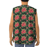 Watercolor Christmas Poinsettia Print Sleeveless Baseball Jersey