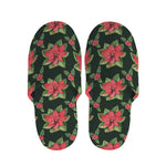 Watercolor Christmas Poinsettia Print Slippers
