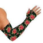 Watercolor Christmas Poinsettia Print Sun Protection Arm Sleeves
