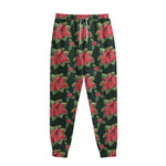 Watercolor Christmas Poinsettia Print Sweatpants