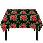 Watercolor Christmas Poinsettia Print Tablecloth