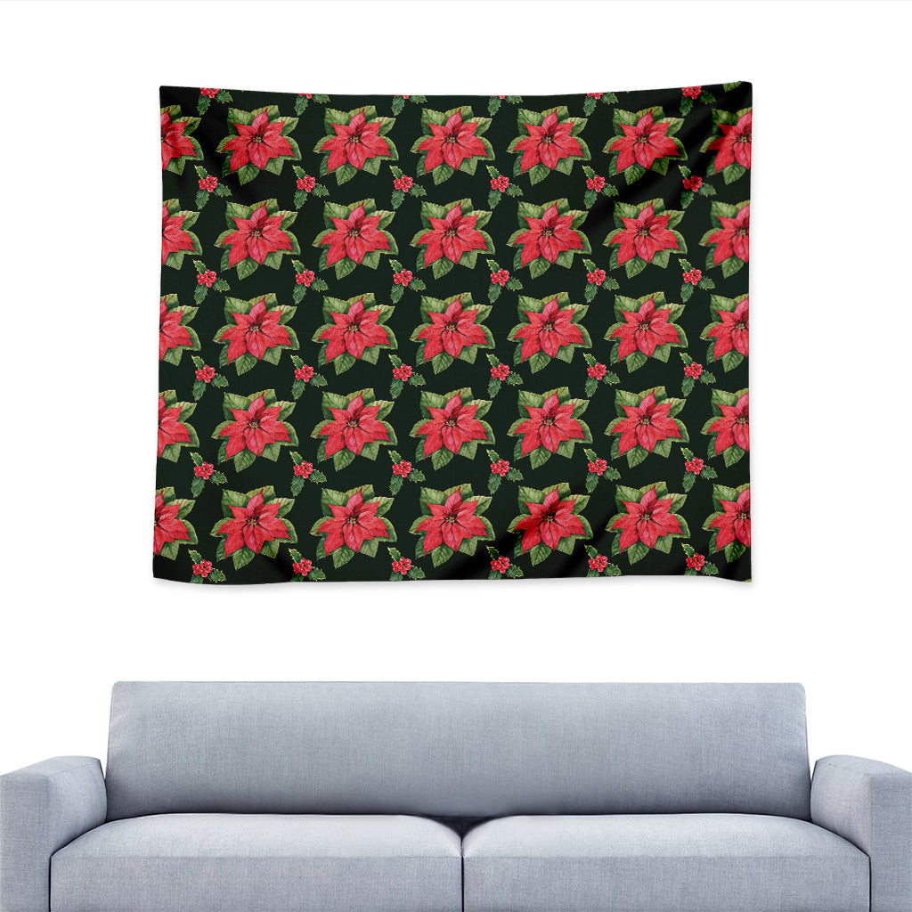 Watercolor Christmas Poinsettia Print Tapestry