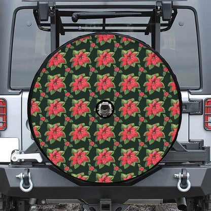 Watercolor Christmas Poinsettia Print Tire Cover With Camera Hole