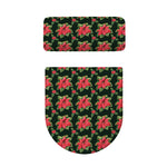 Watercolor Christmas Poinsettia Print Toilet Lid And Tank Cover Set