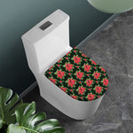 Watercolor Christmas Poinsettia Print Toilet Lid Cover