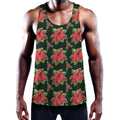 Watercolor Christmas Poinsettia Print Men's Workout Tank Top