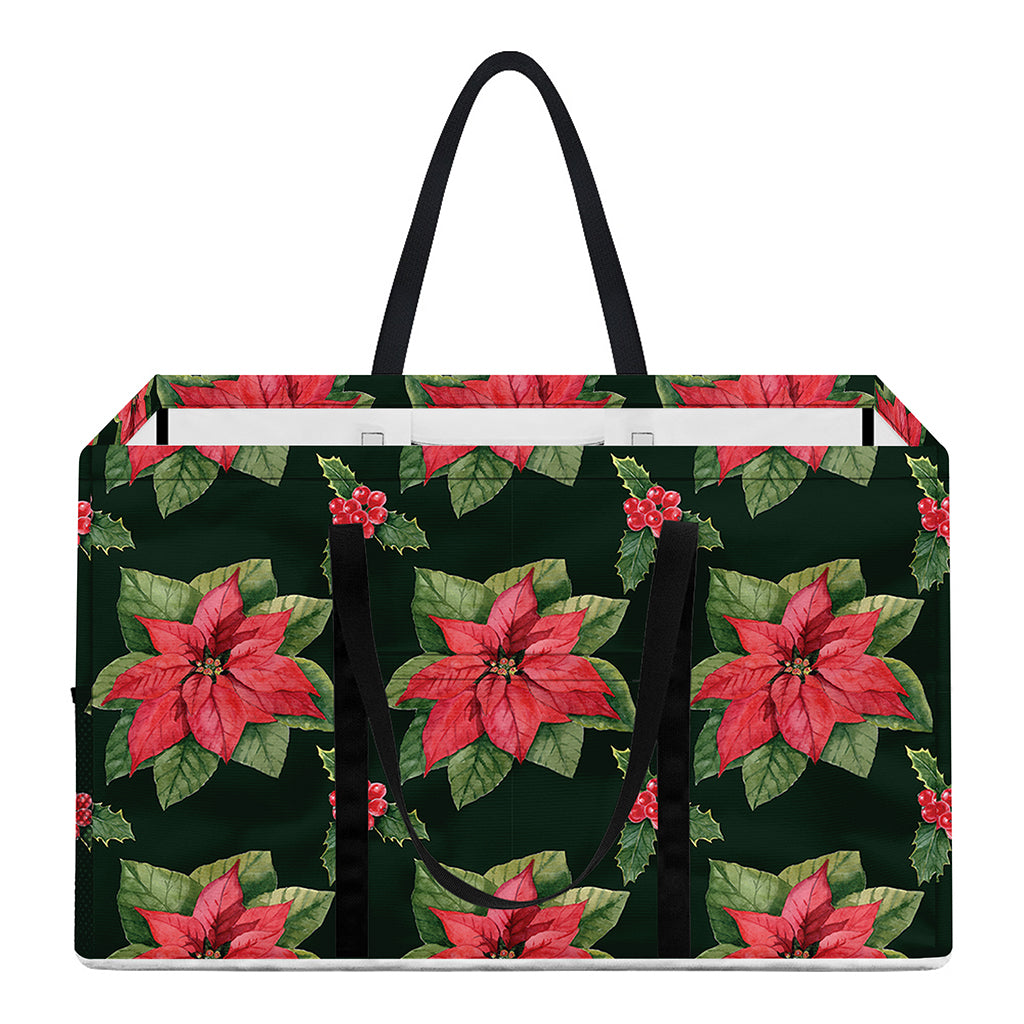 Watercolor Christmas Poinsettia Print Utility Tote Bag