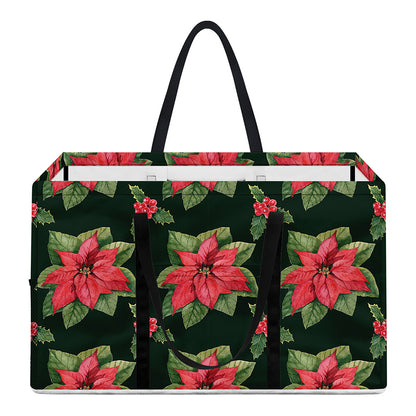 Watercolor Christmas Poinsettia Print Utility Tote Bag