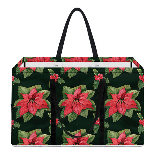 Watercolor Christmas Poinsettia Print Utility Tote Bag