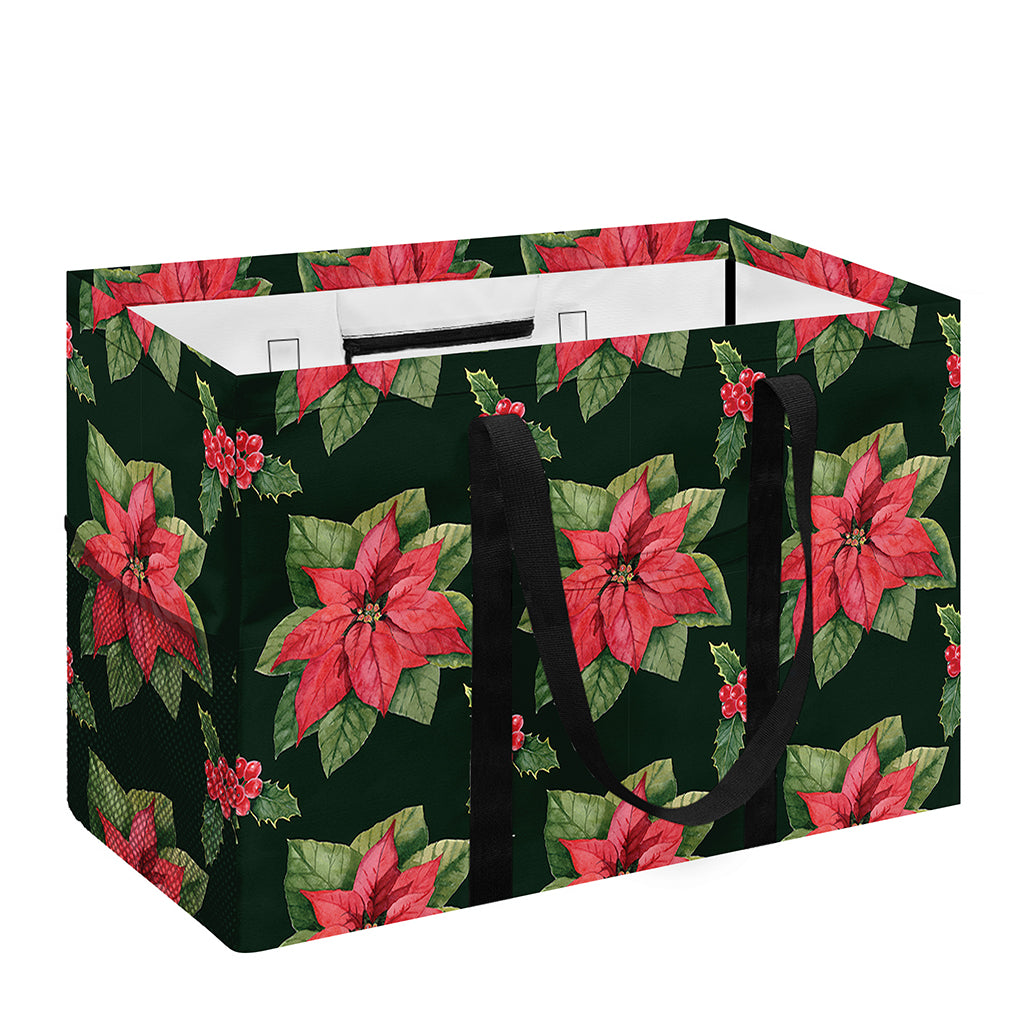 Watercolor Christmas Poinsettia Print Utility Tote Bag