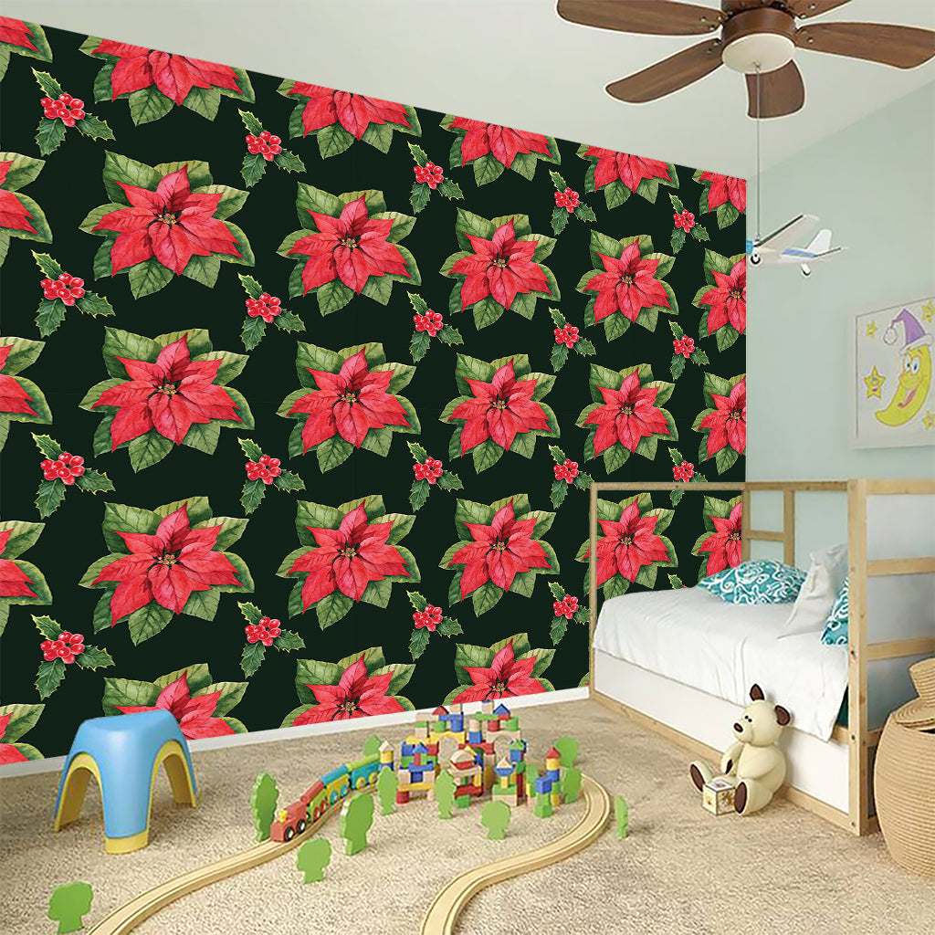 Watercolor Christmas Poinsettia Print Wall Sticker