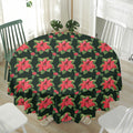 Watercolor Christmas Poinsettia Print Waterproof Round Tablecloth
