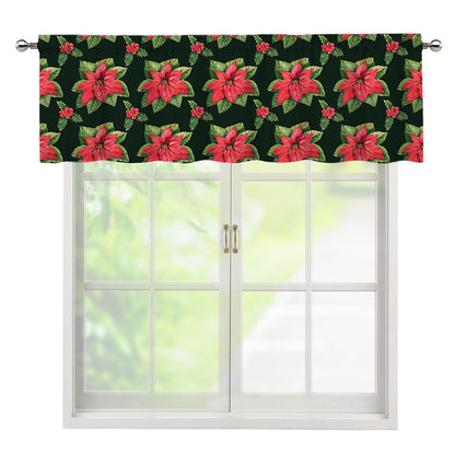 Watercolor Christmas Poinsettia Print Window Valance