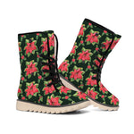 Watercolor Christmas Poinsettia Print Winter Boots