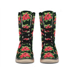 Watercolor Christmas Poinsettia Print Winter Boots