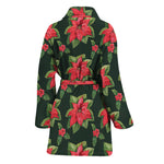 Watercolor Christmas Poinsettia Print Women's Bathrobe