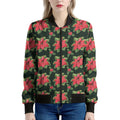 Watercolor Christmas Poinsettia Print Women's Bomber Jacket
