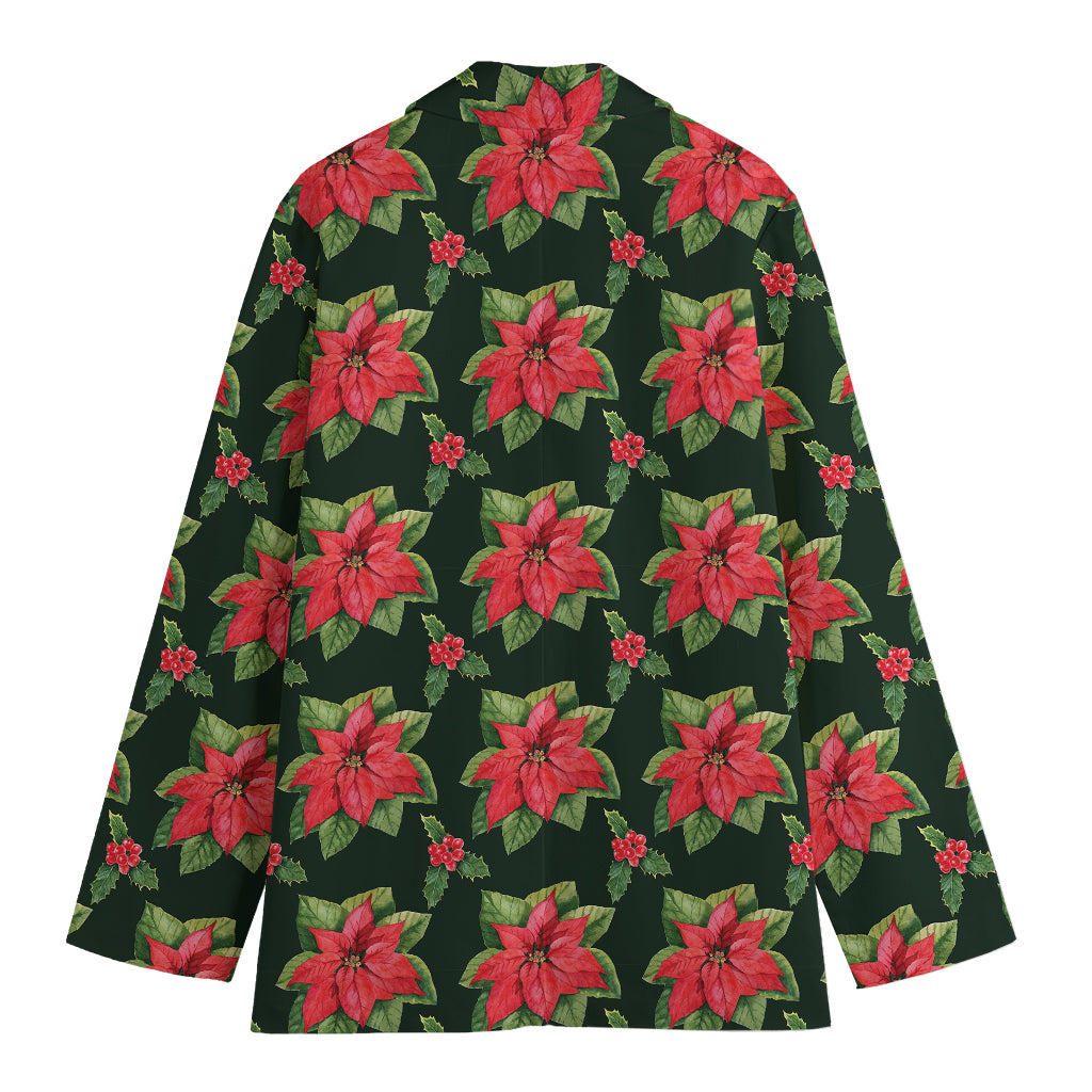 Watercolor Christmas Poinsettia Print Women's Cotton Blazer